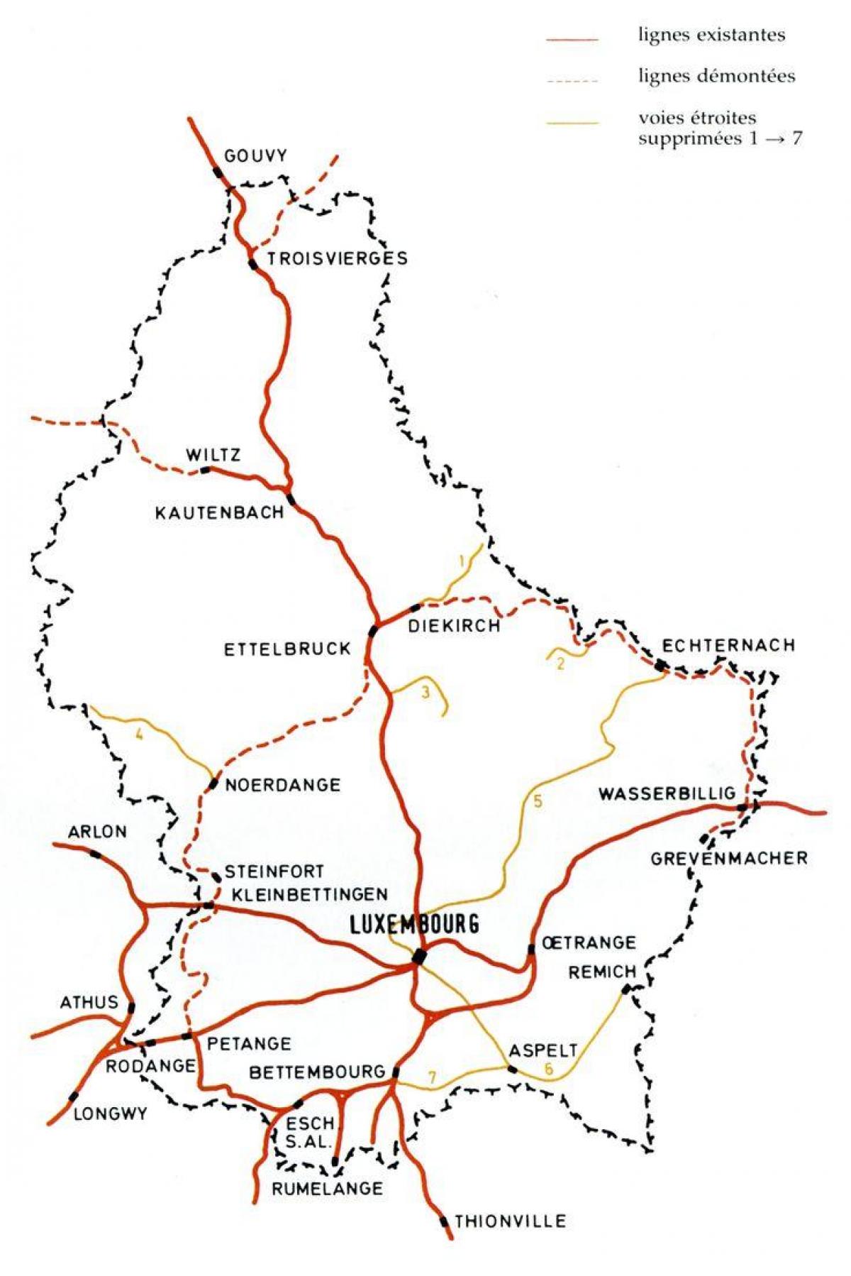 卢森堡铁路地图