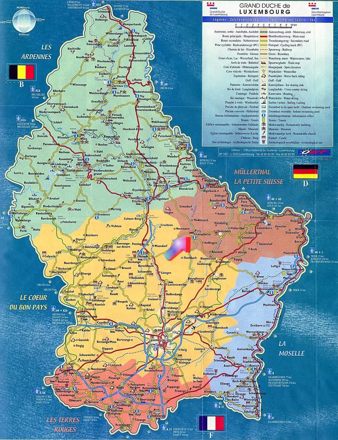 地图卢森堡的旅游景点地图